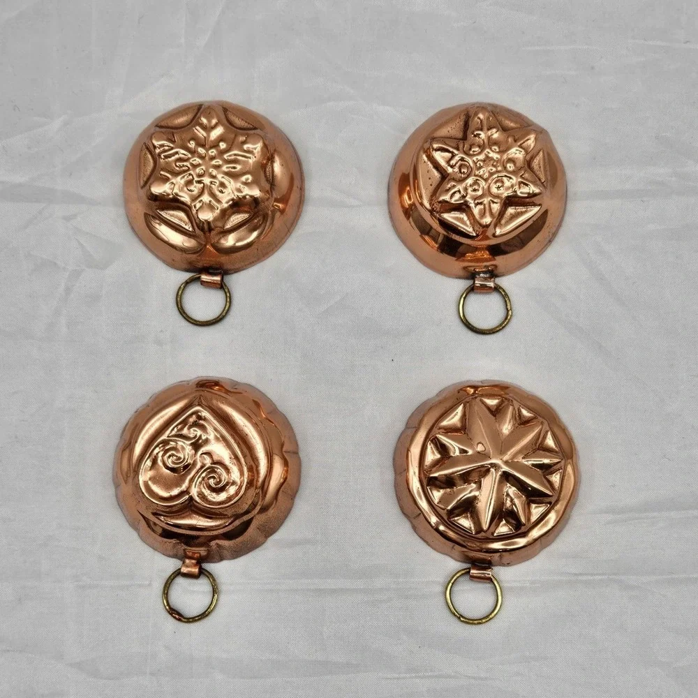Vintage Copper Mini Jelly Molds Set of 4 Heart Snowflake Star Kitchen Wall Decor